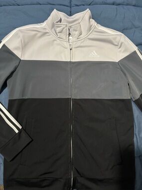 adidas Men’s Three-Stripe Colorblock Track Jacket in Light Gray / Gray / Black